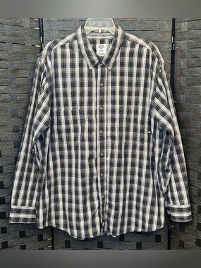 Dickies vintage Men's Grey Black and White Plaid Button-Down Shirt